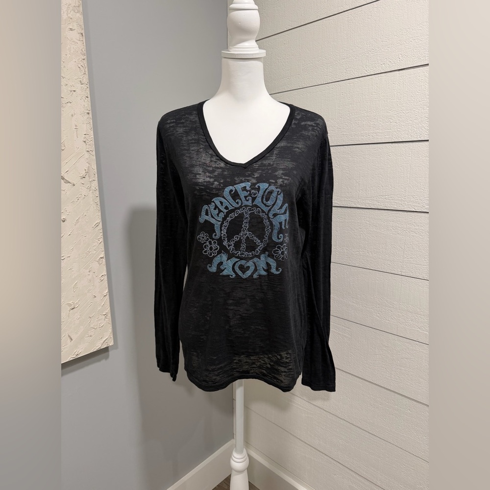 Peace Love Mom Black Long Sleeve Graphic Tee